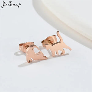 Small Stainless Steel Cat Earrings 2022 Minimalist Cute Kitten Animal Stud Earings Korea Style Girls Ear Jewelry Accessories