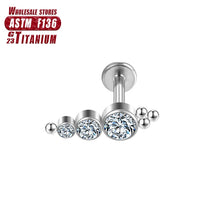 F136 Titanium Piercings Lip Beads CZ Tragus Women Septum Cartilage Spiral Earrings Studs Helix Charming Body Jewelry Wholesale