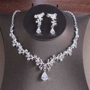 New Korean necklace earrings set zircon earrings alloy chain bridal wedding two-piece wedding dress accessories