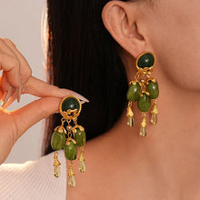 Vintage Green Round Beads Olive Drop Dangle Earrings French Vintage Style Water Droplet Tassel Earring Women's Ear Jewelry