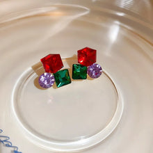 925 Silver Needle Korean Fashion Colorful Cube Crystal Earrings For Women Jewelry 2024 Trending New Sweet Zircon Stud Earrings