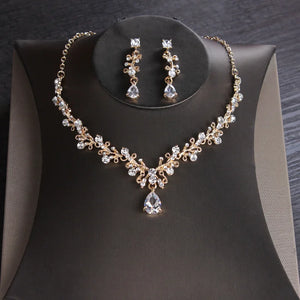 New Korean necklace earrings set zircon earrings alloy chain bridal wedding two-piece wedding dress accessories