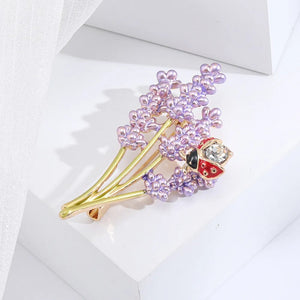 Dmari Women Brooch Cute Enamel Pin Lavender And Ladybird Brooch Romantic Accessories Jewelry For Clothing