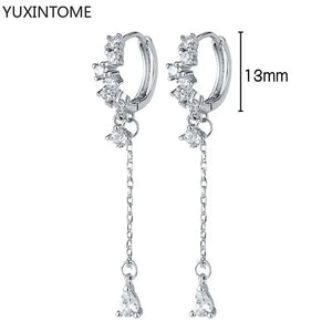 925 Sterling Silver Ear Needle Fashion Hoop Earrings White Crystal Luxury Women's Silver Earrings Wedding Women's Jewelry Gift