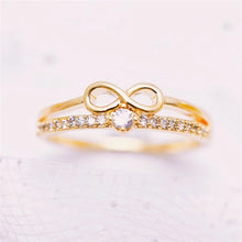 Huitan Chic Bow Shape Finger Ring for Women Infinity Sign Cubic Zirconia Rings Fashion Finger Accessories Daily Party Jewelry