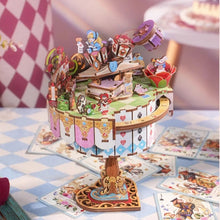Alice Tea Party Music Box DIY Wooden 3D Puzzle Model Building Kits with Rotating Table Princess Gift for Girls Birthday