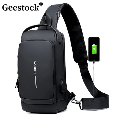 Geestock Crossbody Bag Men's Shoulder Bag Anti-Theft Travel Messenger Chest Sling Pack USB Chest Bag Shoulder Bag For Men