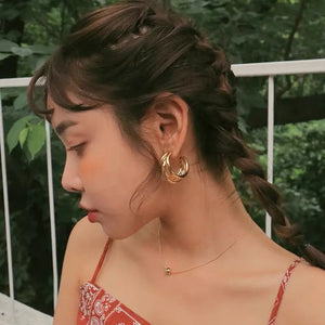 Three-ring Hoop Earrings For Women Modern Gold Color Circle Earring 2024 Trending Korean Fashion Jewelry boucle oreille femme