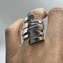 2025 New Korean Style Creative Copper Ring Women's Exaggerated Fashion Smooth Multi Layer Wrapped  Geometric Lines