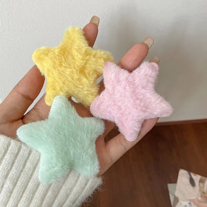 2023 Korean Japanese Sweet Plush Furry Solid Color Star Hairpin For Girl Kids Cute Kawaii Fairy Big Hairpin Fashion Accessories