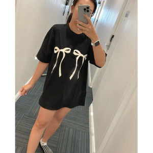 Ribbon Y2k T-shirt Korean 2024 Summer Bow Tie Coquette Aesthetic Trendy Kawaii Tee Plus Size Clothes for Women 4xl 5xl Outfits