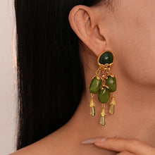 Vintage Green Round Beads Olive Drop Dangle Earrings French Vintage Style Water Droplet Tassel Earring Women's Ear Jewelry