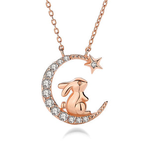 Korean-style Cute Rabbit Picking Stars Crystal Pendant Necklace Girl Jewelry Star-moon Clavicle Chain Exquisite Birthday Gifts