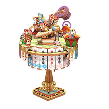 Alice Tea Party Music Box DIY Wooden 3D Puzzle Model Building Kits with Rotating Table Princess Gift for Girls Birthday