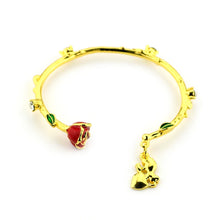 Fashion Anime Beauty and the Beast Bracelet Cute Cartoon Golden Link Red Flower Accessories Bangle for Women's Hand Decoration