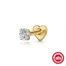 Aide 925 Sterling Silver Heart Flat Push-Back Zircon Pendiente Piercing Stud Earrings For Women K Gold Simple Elegant Jewelry