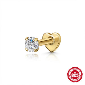 Aide 925 Sterling Silver Heart Flat Push-Back Zircon Pendiente Piercing Stud Earrings For Women K Gold Simple Elegant Jewelry