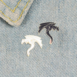 Cartoon Black And White Dragon Enamel Pins Cute Fun Couple Monster Alloy Brooch Badge Trendy Lapel Jewelry Gift For Friends