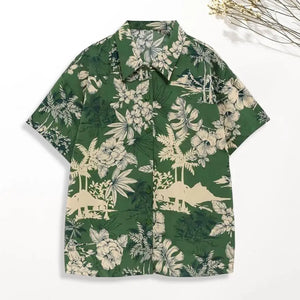 Trendy Summer Shirt  Patch Pocket Quick Drying Hawaiian Shirt  Summer Floral Leaves Print Hawaiian Shirt