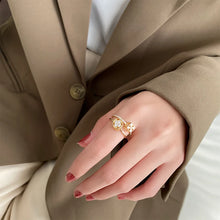 2025 Classic Design Double Layer Flower Shape Gold Color Open Ring Luxury Accessories for Korean Fashion Jewelry Girls' Fingers