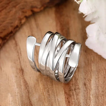 2025 New Korean Style Creative Copper Ring Women's Exaggerated Fashion Smooth Multi Layer Wrapped  Geometric Lines