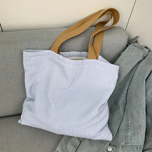Stripe Contrast Color Women's Canvas Shoulder Bag Large Capacity CollegeBook Tote Zipper Handbags Simple Commuter Shopping Bag