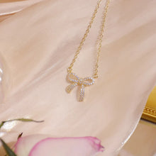 Exquisite copper inlaid zirconium sweet bow pendant necklace  real gold plated sexy women prom party necklace Korean jewelry