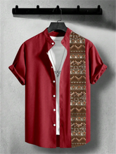 Men's fashion short sleeve shirt with stand collar and retro pattern suitable for holiday casual occasions men's cool shirt