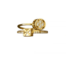 2025 Classic Design Double Layer Flower Shape Gold Color Open Ring Luxury Accessories for Korean Fashion Jewelry Girls' Fingers