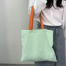 Stripe Contrast Color Women's Canvas Shoulder Bag Large Capacity CollegeBook Tote Zipper Handbags Simple Commuter Shopping Bag