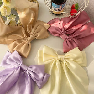 Solid Color Satin Ribbon Big Bows Hairpin Spring Clips Hair Accessories for Women Girls Trendy Korean Summer Headwear 2024