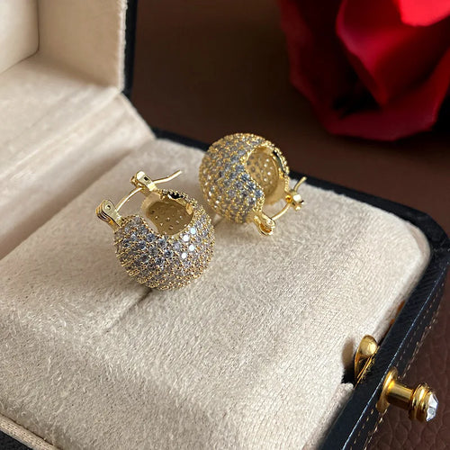 New Korean Fashion Boutique Luxury High Quality Full Zircon Spherical Earrings Gift Banquet Wedding Women Jewelry Earrings 2025