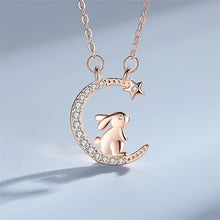 Korean-style Cute Rabbit Picking Stars Crystal Pendant Necklace Girl Jewelry Star-moon Clavicle Chain Exquisite Birthday Gifts