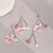Ingemark 2025 New Korean Fashion Sweet Strawberry Bowknot Keychains Star Pendant Keyrings Ins Aesthetic Holder Bag Accessories