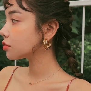 Three-ring Hoop Earrings For Women Modern Gold Color Circle Earring 2024 Trending Korean Fashion Jewelry boucle oreille femme