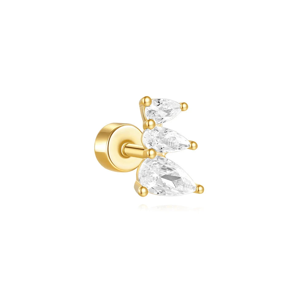 CANNER 1PC Horse Eye Heart-shaped Flat Head Cartilage Piercing Stud Earring Women 925 Sterling Silver Geometric Zircon Earring