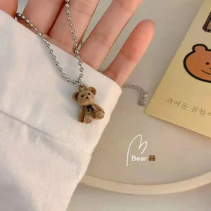 Cute Plush Bear Pendant Necklace for Girls Women Korean Fashion Bear Long Sweater Neck Chain Necklaces Collar Jewelry