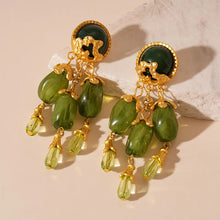 Vintage Green Round Beads Olive Drop Dangle Earrings French Vintage Style Water Droplet Tassel Earring Women's Ear Jewelry