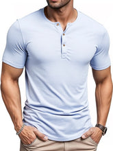 Men's Short Sleeve Henley Neck T-shirt Solid Color Male Tops Slim Fit Button Neck Casual Cozy Tshirt Streetwear S-XXXL