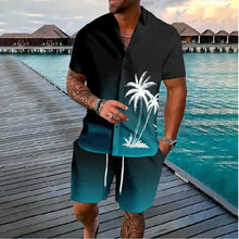 Hawaiian Palm Tree Button Shirts +Shorts Tracksuits Summer Beach 2PCS Sets Cool Hipster Streetwear Casual Men Clothing