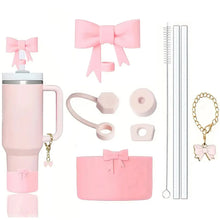 9pcs Tumbler Cup Accessories Set Includes Spill Proof Stopper Straw Bow Charm Chain Silicone Boot Straw Cover for Stanley Cup