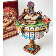 Alice Tea Party Music Box DIY Wooden 3D Puzzle Model Building Kits with Rotating Table Princess Gift for Girls Birthday
