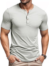 Men's Short Sleeve Henley Neck T-shirt Solid Color Male Tops Slim Fit Button Neck Casual Cozy Tshirt Streetwear S-XXXL