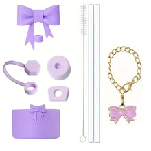 9pcs Tumbler Cup Accessories Set Includes Spill Proof Stopper Straw Bow Charm Chain Silicone Boot Straw Cover for Stanley Cup