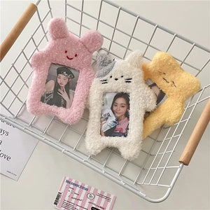 Cute Cartoon Plush Photocard Holder Korean Id Card Holder Keychain kawaii Desk Accessories Kpop Stationery Idol Picture Storage