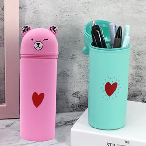 Pencil Case Cartoon Bear Big Capacity Silicone Case Portable Toiletries Exam Pen Pencil Pouch Case Travel Luggage Make Up