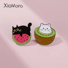 Fruit Collection Enamel Pins Custom Strawberry Lemon Kiwi Fruit Watermelon Brooches Lapel Badges Funny Cat Jewelry Gifts For Kid