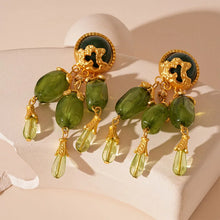Vintage Green Round Beads Olive Drop Dangle Earrings French Vintage Style Water Droplet Tassel Earring Women's Ear Jewelry