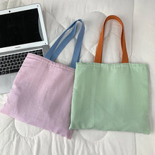Stripe Contrast Color Women's Canvas Shoulder Bag Large Capacity CollegeBook Tote Zipper Handbags Simple Commuter Shopping Bag