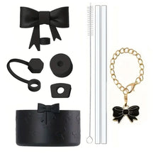 9pcs Tumbler Cup Accessories Set Includes Spill Proof Stopper Straw Bow Charm Chain Silicone Boot Straw Cover for Stanley Cup